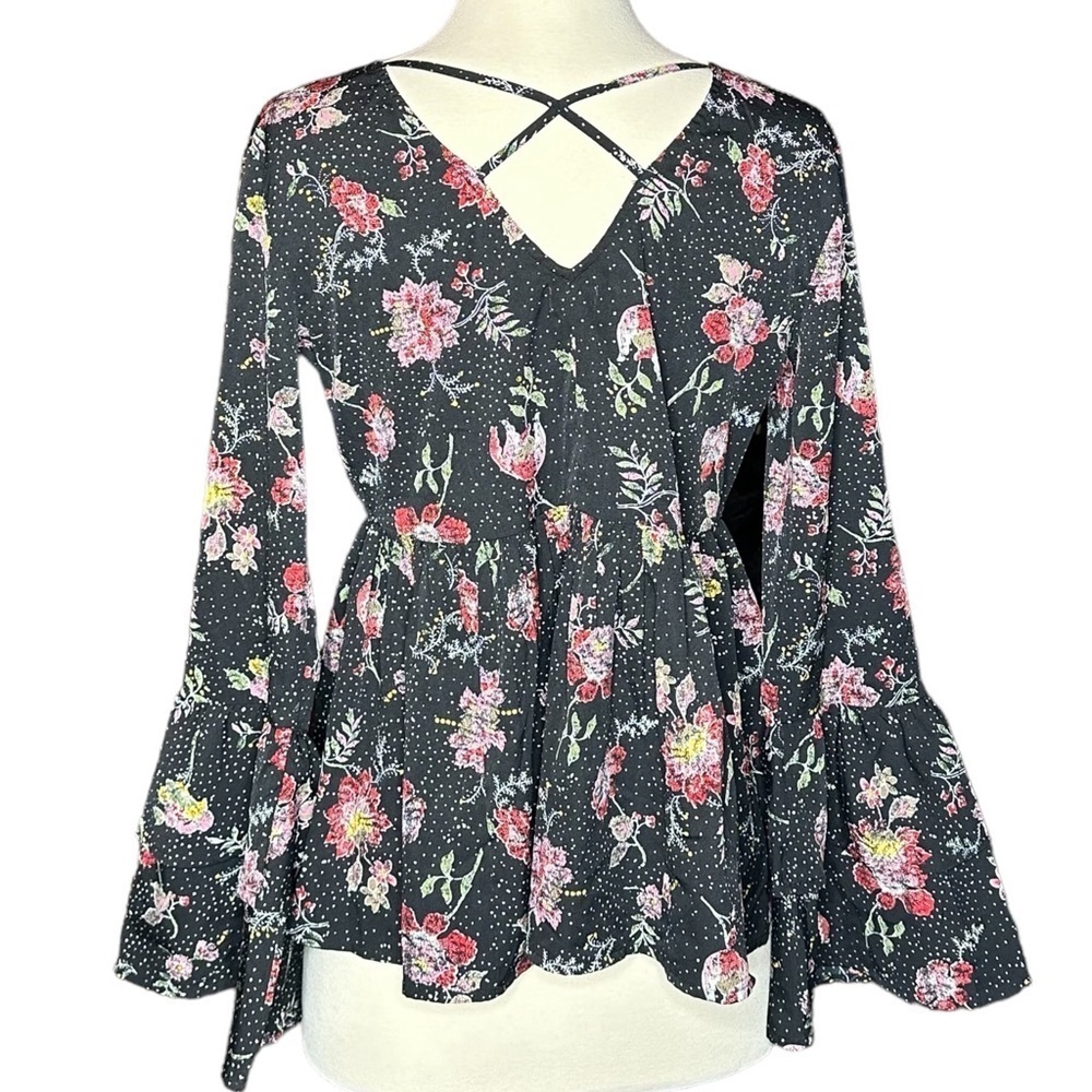 Floral Blouse Babydoll Tiered Bell Sleeves Back Small - Picture 4 of 6